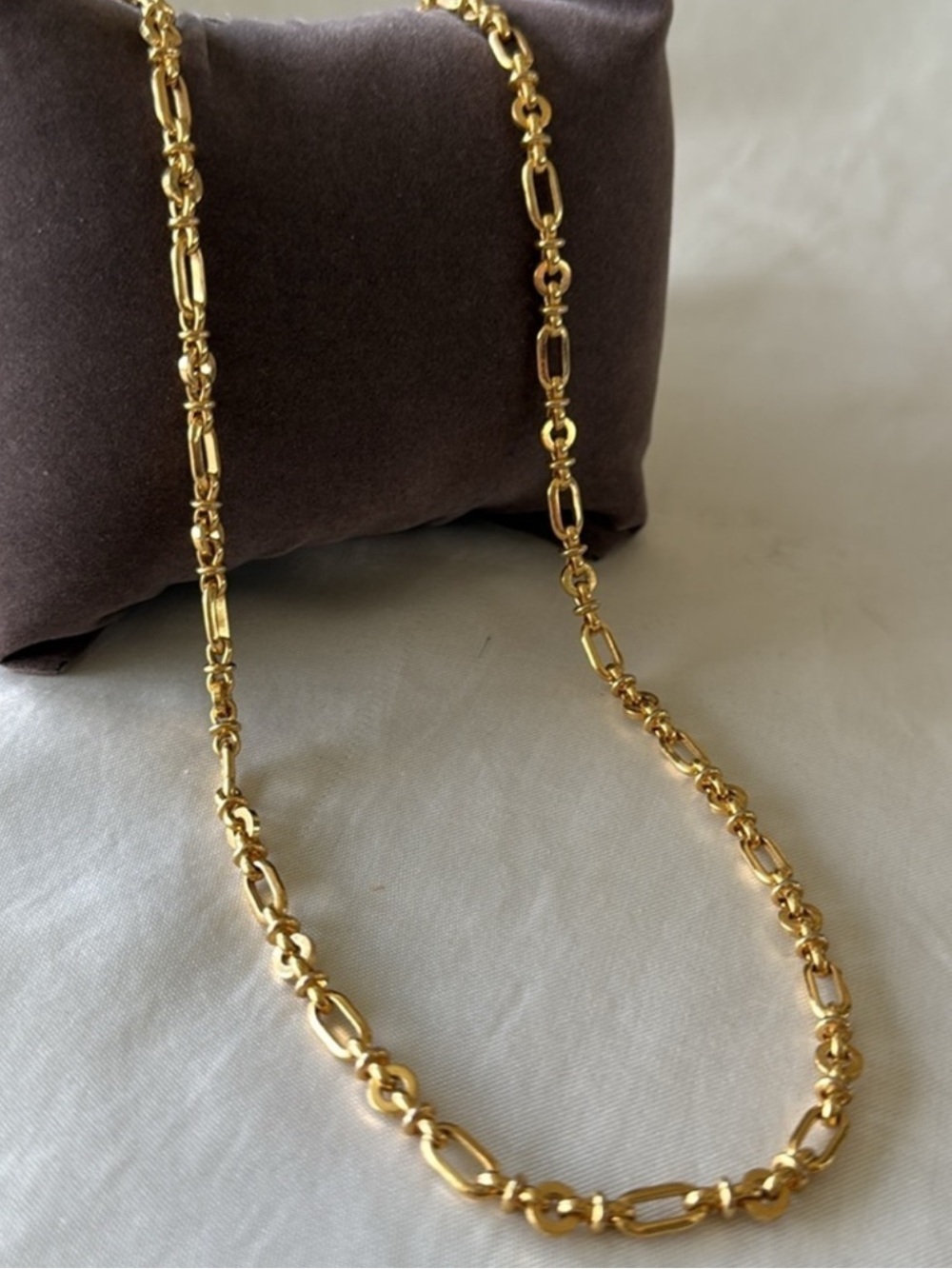 Vintage Monet Gold Tone 24" Fancy Link & Bead Chain Paperclip Necklace